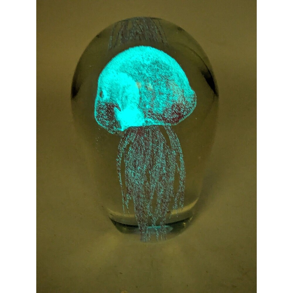 Red Glow in the Dark Glass Jellyfish Paperweight Art Glass Sculpture 5.5" - Picture 5 of 8